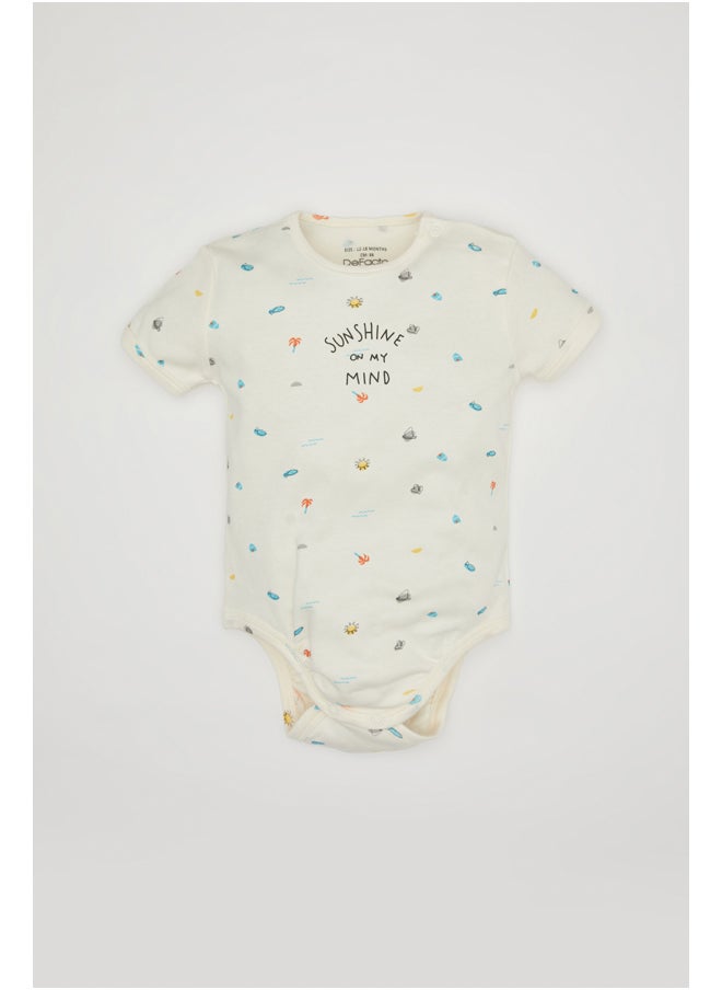 DeFacto Babyboy New Born Regular Fit Baby Neck Knitted Short Sleeve Snap Body  - Image 3