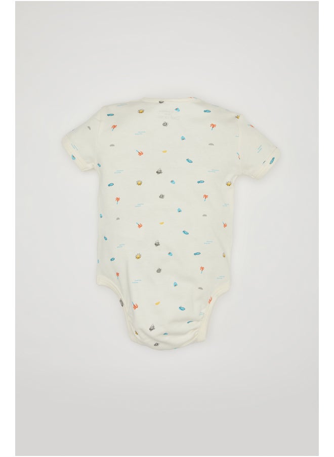 DeFacto Babyboy New Born Regular Fit Baby Neck Knitted Short Sleeve Snap Body  - Image 5