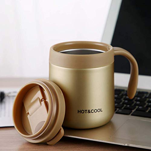 Leeonz® 350ML Coffee Mug with Handle, Vacuum Insulated Camping Mug with Lid, Double Wall Stainless Steel Travel Tumbler Cup, Coffee Thermos Outdoor (Gold) - Image 3