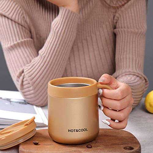 Leeonz® 350ML Coffee Mug with Handle, Vacuum Insulated Camping Mug with Lid, Double Wall Stainless Steel Travel Tumbler Cup, Coffee Thermos Outdoor (Gold) - Image 2
