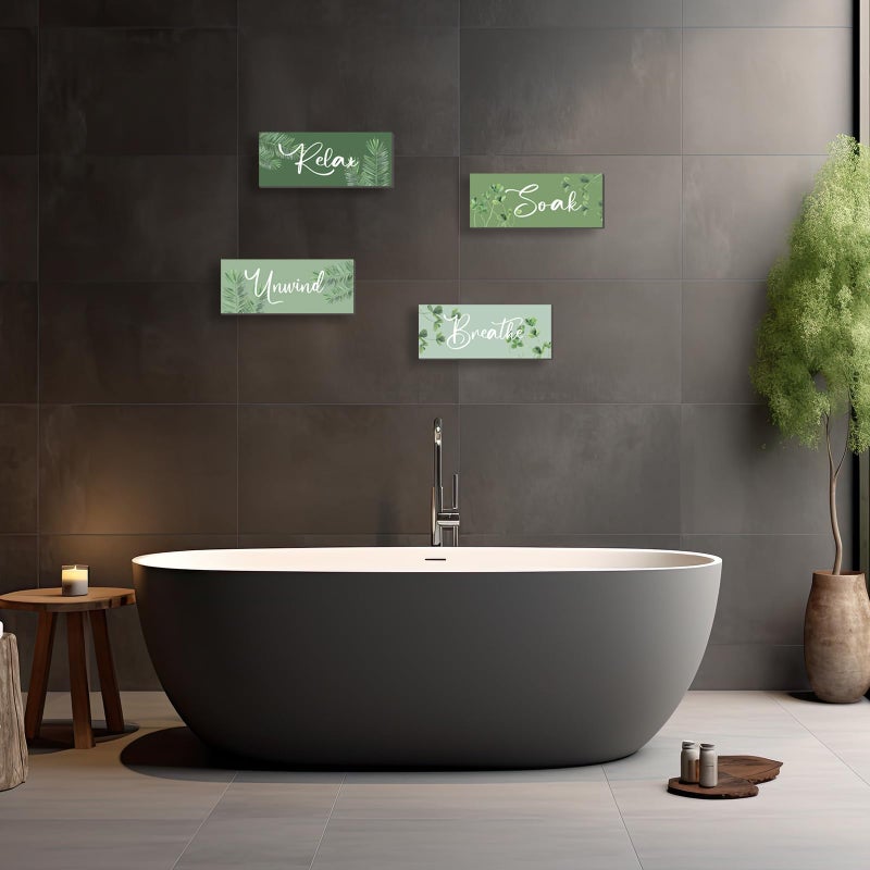 ONIZHITY 4 Pcs Sage Green Bathroom Wall Decors Relax Soak Unwind Breathe Wooden Word Sign Rustic Sage Bathroom Accessories For Bedroom Living Room Office Decorations(Green 10X4 Inch) - Image 3