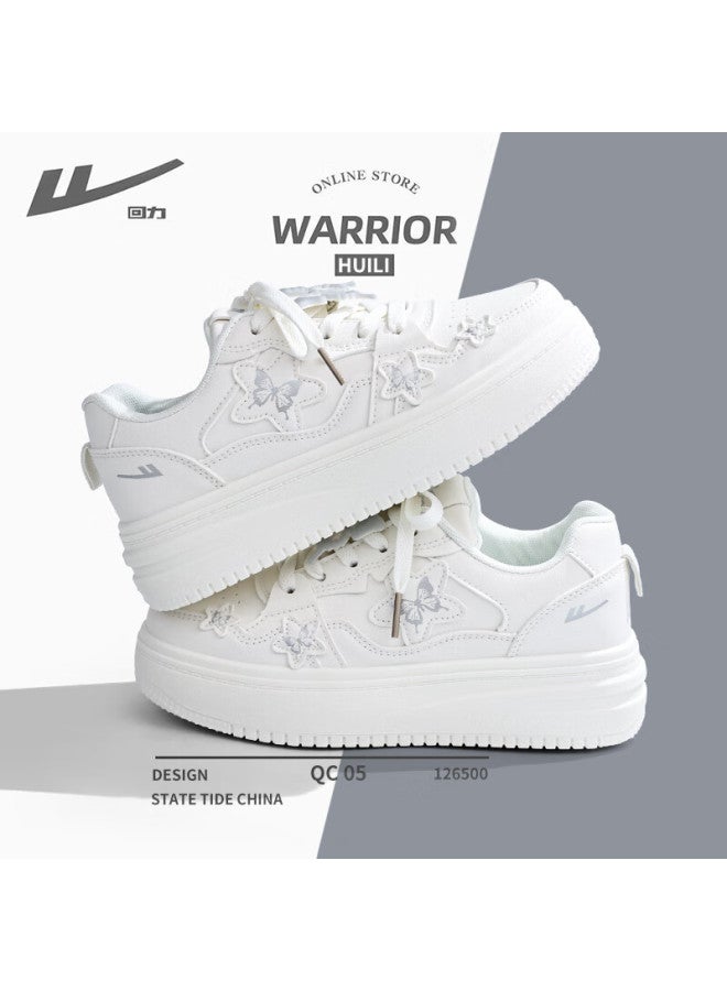 Warrior Butterfly Women's Autumn New Versatile Creamy Fufu Thick Sole White Sneakers Casual Mesh Shoes Off-white Size 39