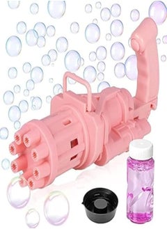 BELLSBERRY Bellsberry Bubble Machine Gun Blaster | Bubbles Maker Guns for Kids Ages 4-8 | Automatic Bubblegun Shooter Blower Machine Gun, Electric, 8 Holes, Pink, Safe and Fun Outdoor and Indoor Play 