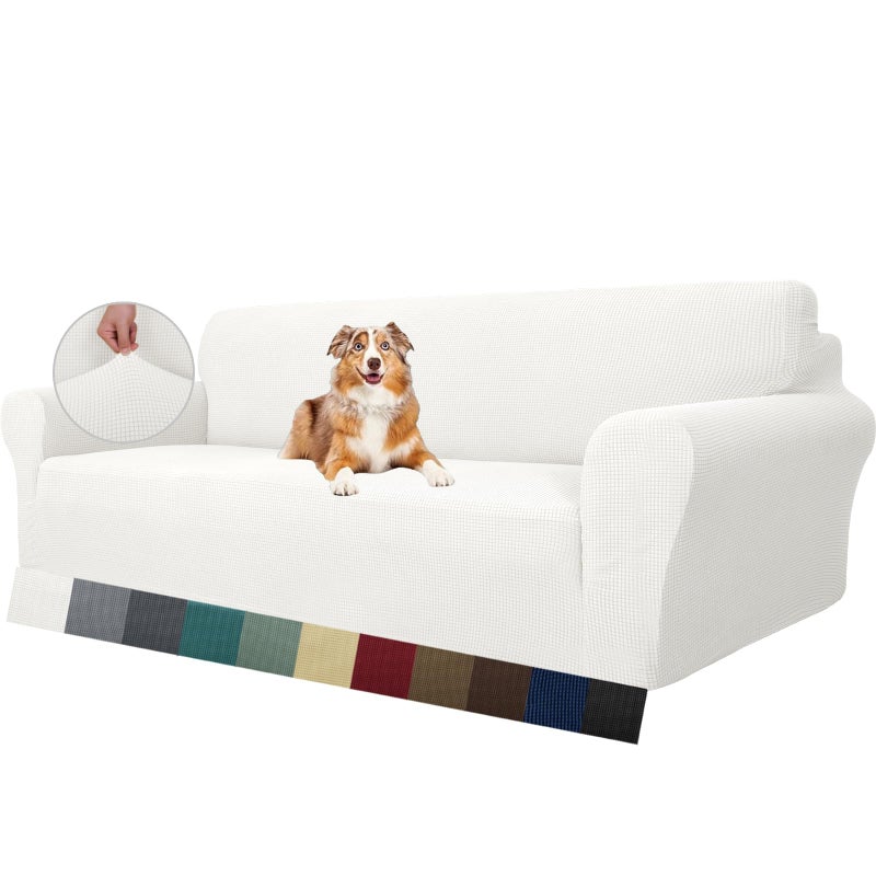 MAXIJIN Super Stretch Couch Cover for 4 Seater Couch Extra Large Universal Sofa Covers Jacquard Spandex Pet Dog Furniture Protector Fitted Couch Slipcover 4 Seater White