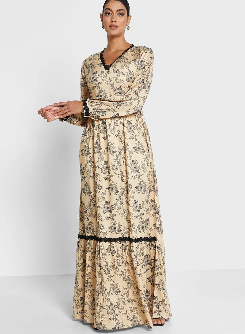 KASHKHA Floral Printed Tiered Jalabiya