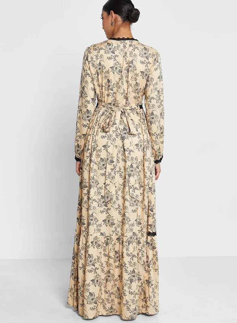KASHKHA Floral Printed Tiered Jalabiya