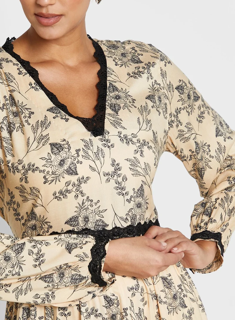 KASHKHA Floral Printed Tiered Jalabiya