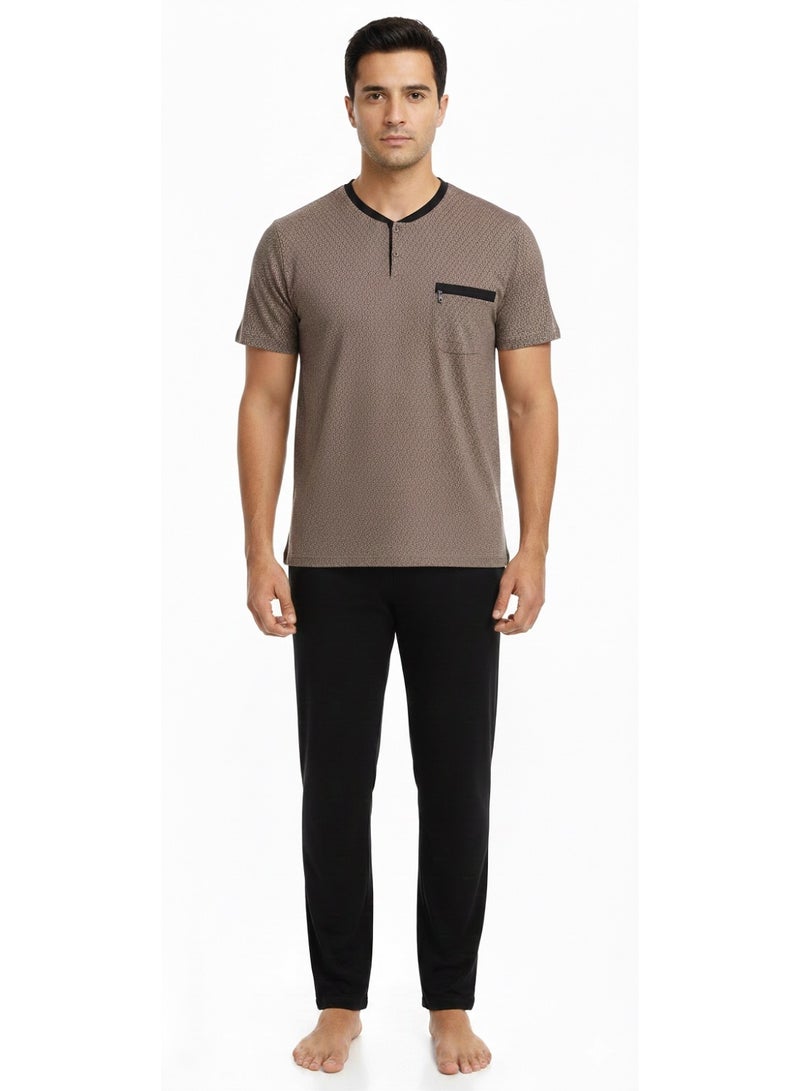 Jet Men Summer Pajama Set Printed Top & Plain Bottom