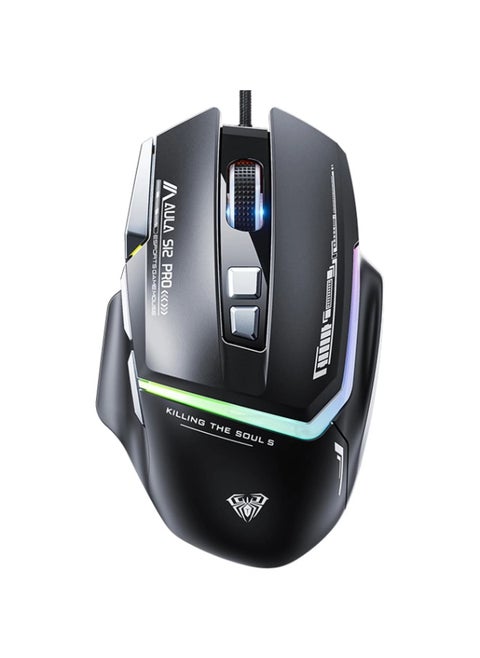 ماوس ألعاب S12 Pro RGB، مستشعر بصري 12800 نقطة في البوصة، معدل استطلاع 1000 هرتز، 8 أزرار قابلة للبرمجة، يدعم البرنامج زر إطلاق النار السريع