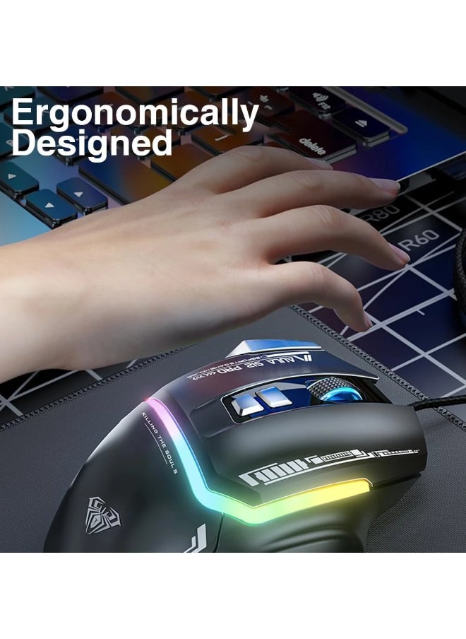 ماوس ألعاب S12 Pro RGB، مستشعر بصري 12800 نقطة في البوصة، معدل استطلاع 1000 هرتز، 8 أزرار قابلة للبرمجة، يدعم البرنامج زر إطلاق النار السريع