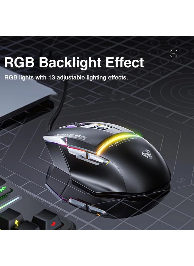 ماوس ألعاب S12 Pro RGB، مستشعر بصري 12800 نقطة في البوصة، معدل استطلاع 1000 هرتز، 8 أزرار قابلة للبرمجة، يدعم البرنامج زر إطلاق النار السريع