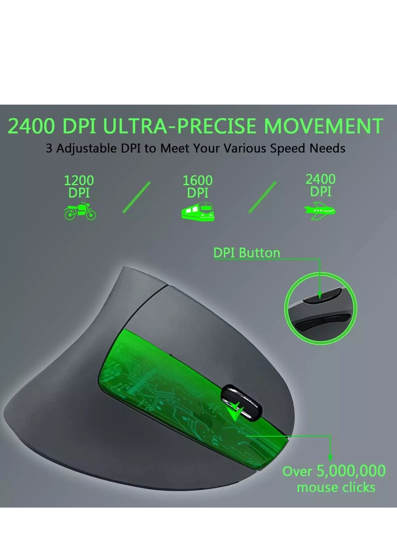مكبيوهي - ماوس Vertical Wireless Rechargeable Mouse، مستشعر بصري 2400 نقطة في البوصة، نقرات صامتة (رمادي) - Image 1