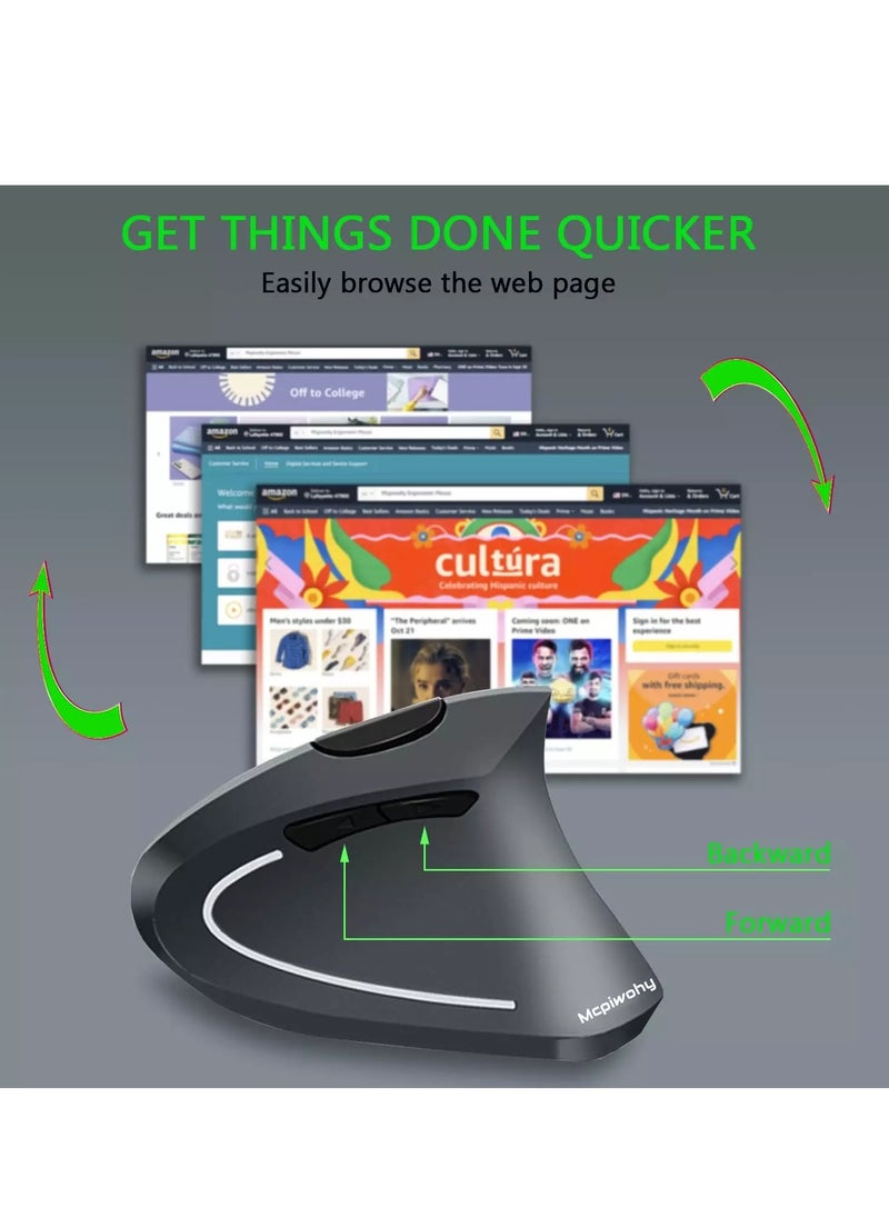 مكبيوهي - ماوس Vertical Wireless Rechargeable Mouse، مستشعر بصري 2400 نقطة في البوصة، نقرات صامتة (رمادي) - Image 1