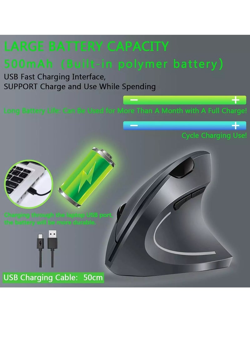 مكبيوهي - ماوس Vertical Wireless Rechargeable Mouse، مستشعر بصري 2400 نقطة في البوصة، نقرات صامتة (رمادي) - Image 1