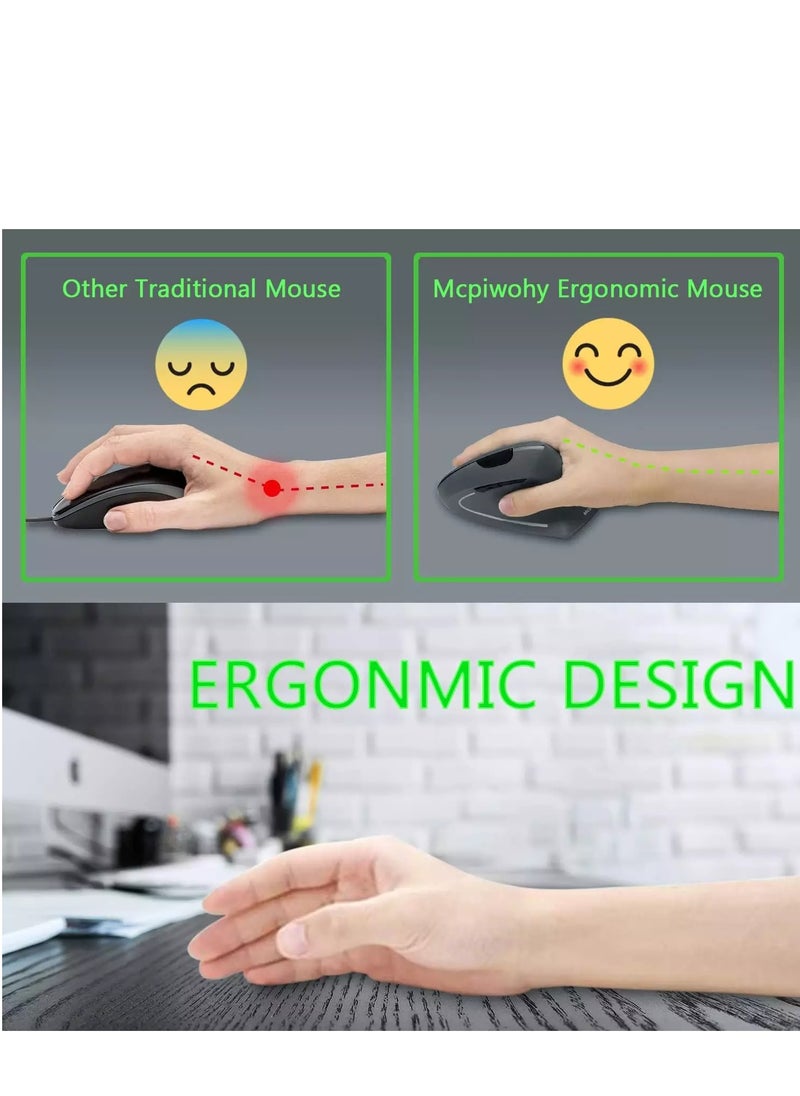 مكبيوهي - ماوس Vertical Wireless Rechargeable Mouse، مستشعر بصري 2400 نقطة في البوصة، نقرات صامتة (رمادي) - Image 1
