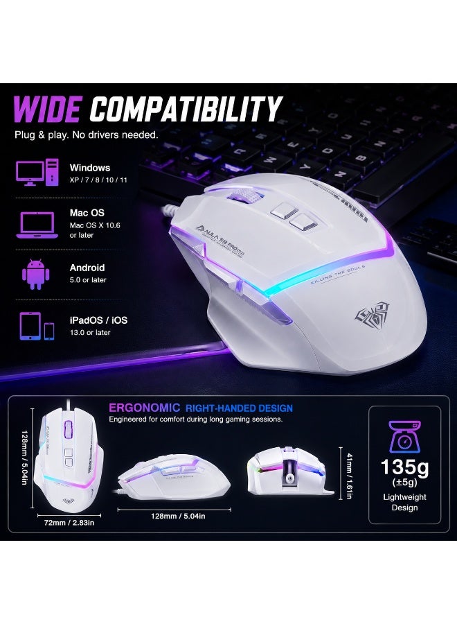 أولا ماوس الألعاب S12 Pro RGB – مستشعر بصري بدقة 12800 نقطة في البوصة، معدل استجابة 1000 هرتز، 8 أزرار قابلة للبرمجة (أبيض) - Image 2