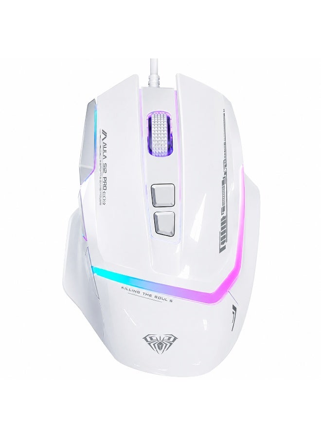 أولا ماوس الألعاب S12 Pro RGB – مستشعر بصري بدقة 12800 نقطة في البوصة، معدل استجابة 1000 هرتز، 8 أزرار قابلة للبرمجة (أبيض) - Image 1