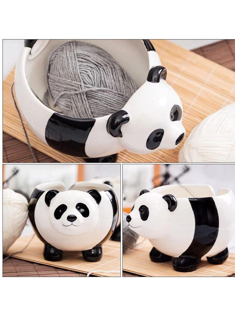 General Perforated wool bowl, can hold knitting needles, cartoon panda shape wool bowl holder, knitted wool storage basket, suitable for craft crochet kit storage box  - Image 3