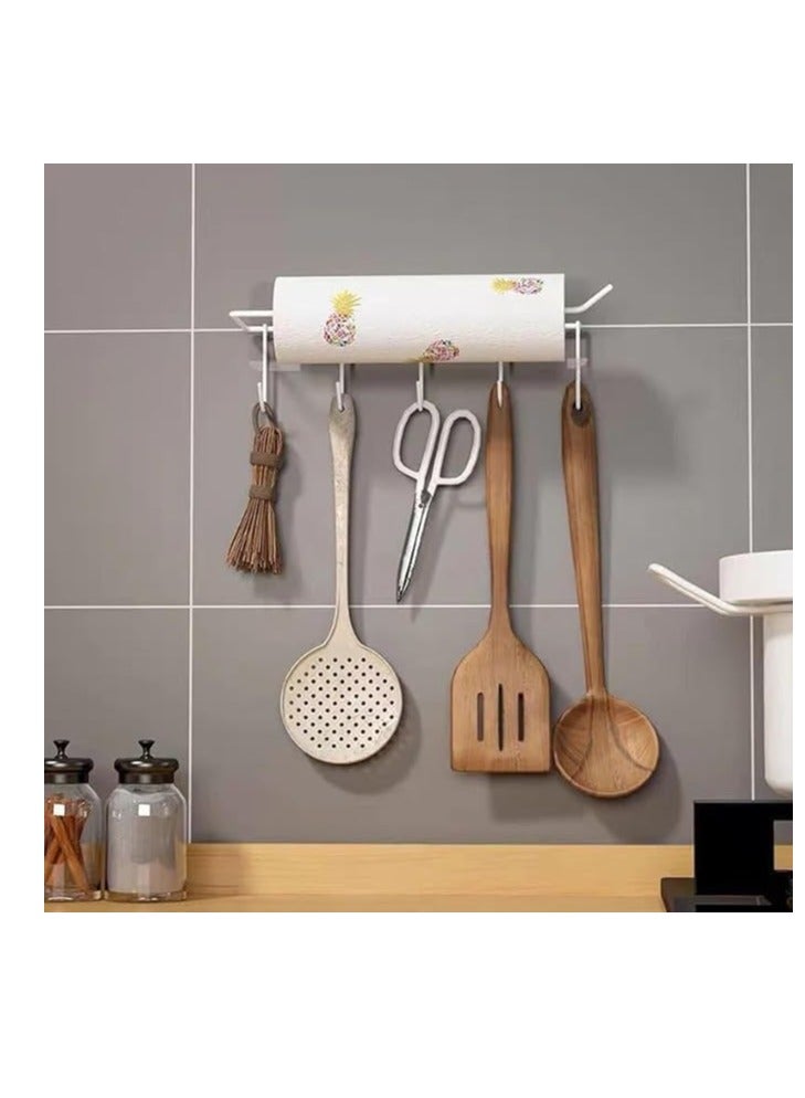 Wall-Mounted Multifunctional Hanger & Paper Holder – Punch-Free Adhesive Towel Rack, Paper Storage Organizer, Bathroom & Kitchen Storage Solution (Black/White)  - Image 1