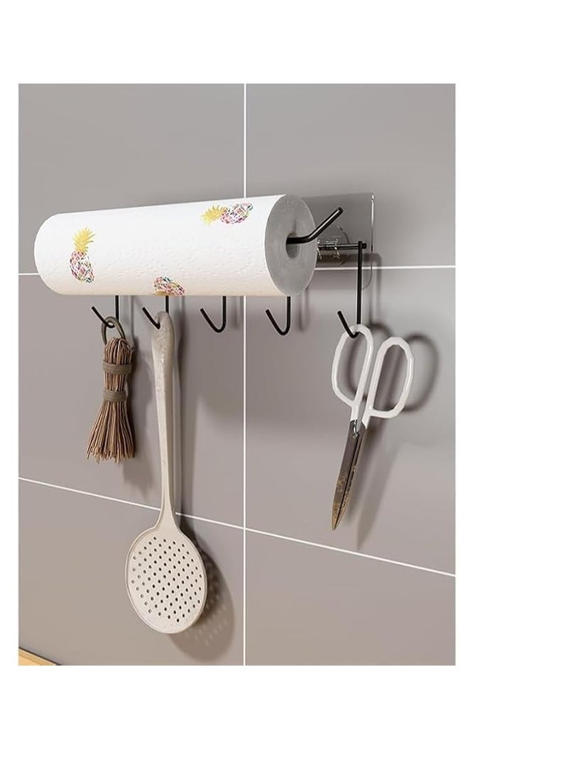 Wall-Mounted Multifunctional Hanger & Paper Holder – Punch-Free Adhesive Towel Rack, Paper Storage Organizer, Bathroom & Kitchen Storage Solution (Black/White)  - Image 2