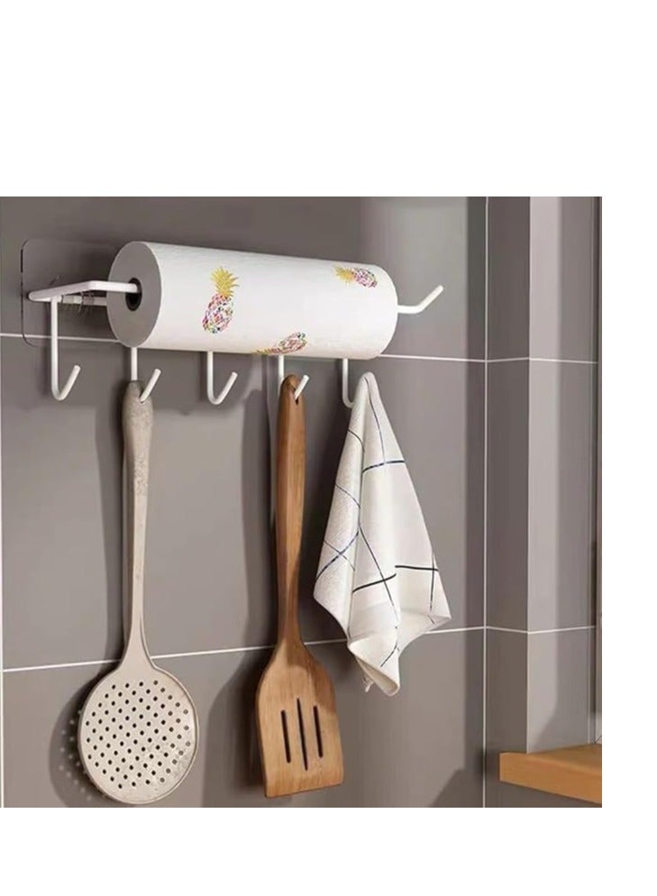 Wall-Mounted Multifunctional Hanger & Paper Holder – Punch-Free Adhesive Towel Rack, Paper Storage Organizer, Bathroom & Kitchen Storage Solution (Black/White)  - Image 3