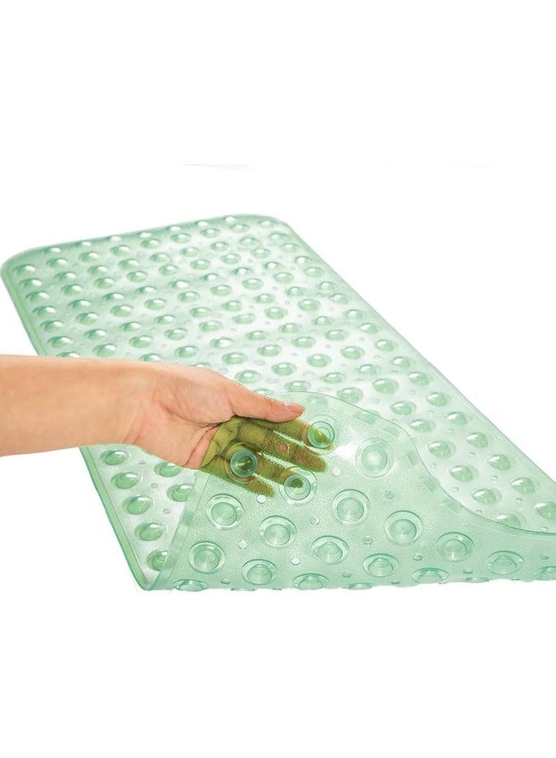 Non-slip bath mat with suction cups, safe, transparent, waterproof bath mat, made of soft PVC material, floor protector, anti-slip design for bathtub, 100 x 40 cm, for healthy home use (green) - Image 1