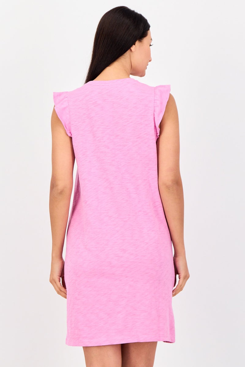 GAP Women Round Neck Sleeveless Plain Mini Dress, Pink - Image 3