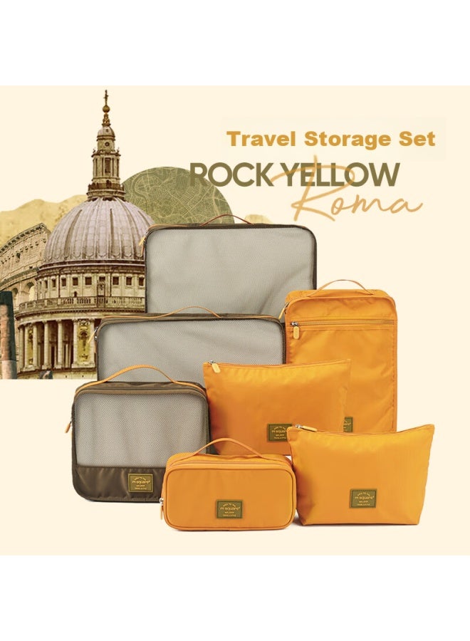 M Square M Square Travel Clothes Storage Bag 7-piece Set, Clothes Storage Pouch, Shoe Bag, Shoe Organizer, Digital Bag, Ancient Roman Rock Yellow  - Image 1