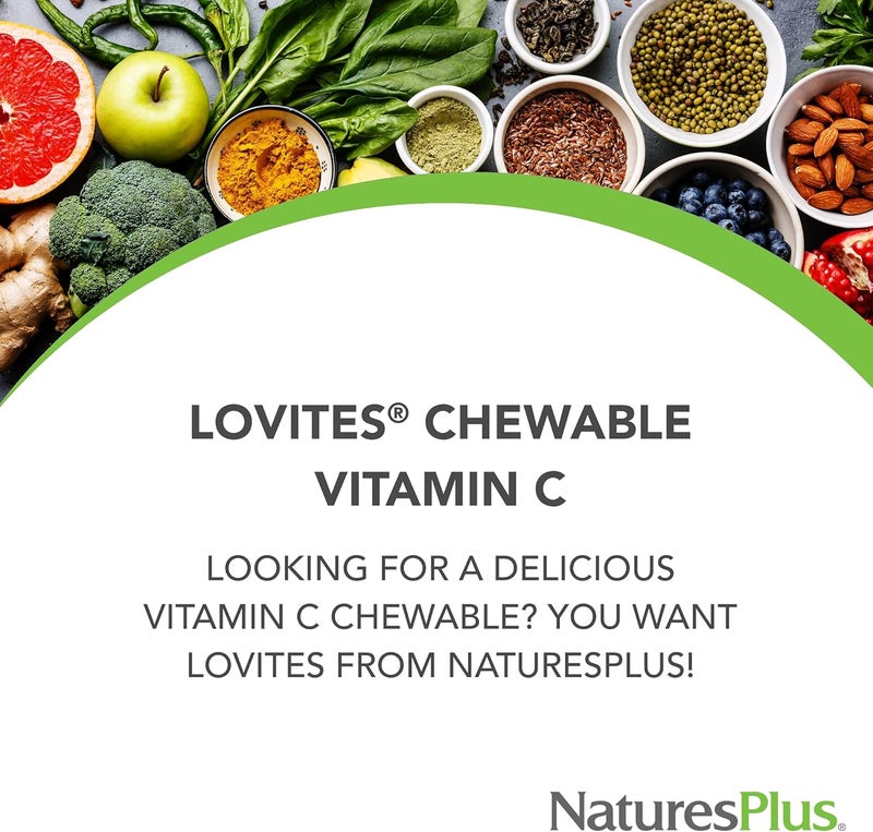 Nature's Plus Natures Plus Chewable Lovites Vitamin C 500 mg - Heart-Shaped Tablets, 90 Count, Natural Fruit Flavor, Vegan & Gluten Free - Image 3