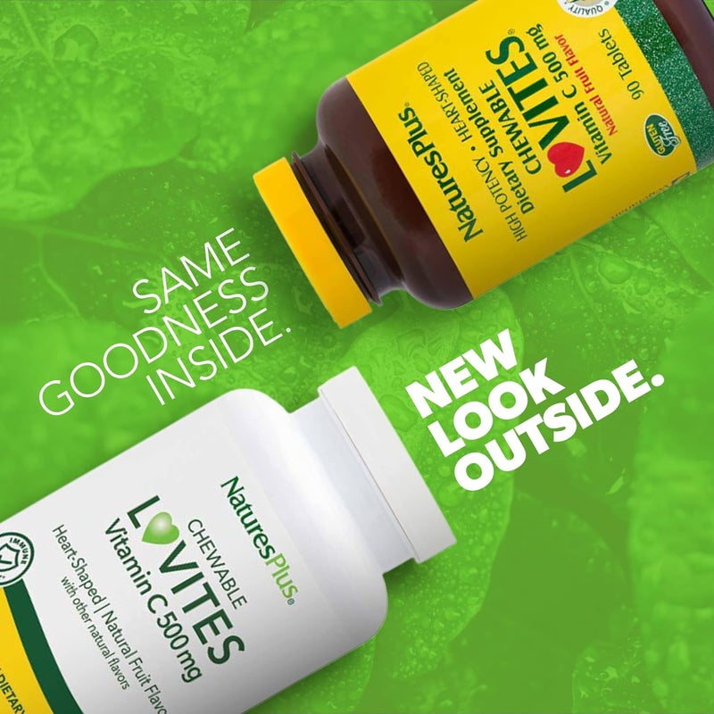 Nature's Plus Natures Plus Chewable Lovites Vitamin C 500 mg - Heart-Shaped Tablets, 90 Count, Natural Fruit Flavor, Vegan & Gluten Free - Image 2