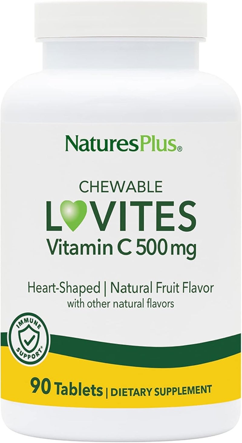 Nature's Plus Natures Plus Chewable Lovites Vitamin C 500 mg - Heart-Shaped Tablets, 90 Count, Natural Fruit Flavor, Vegan & Gluten Free - Image 1