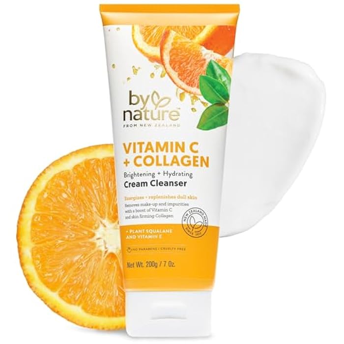 By Nature Vitamin C + Collagen Face Cream Cleanser - Daily Makeup Remover and Facial Wash from New Zealand (7 Oz) - Image 1