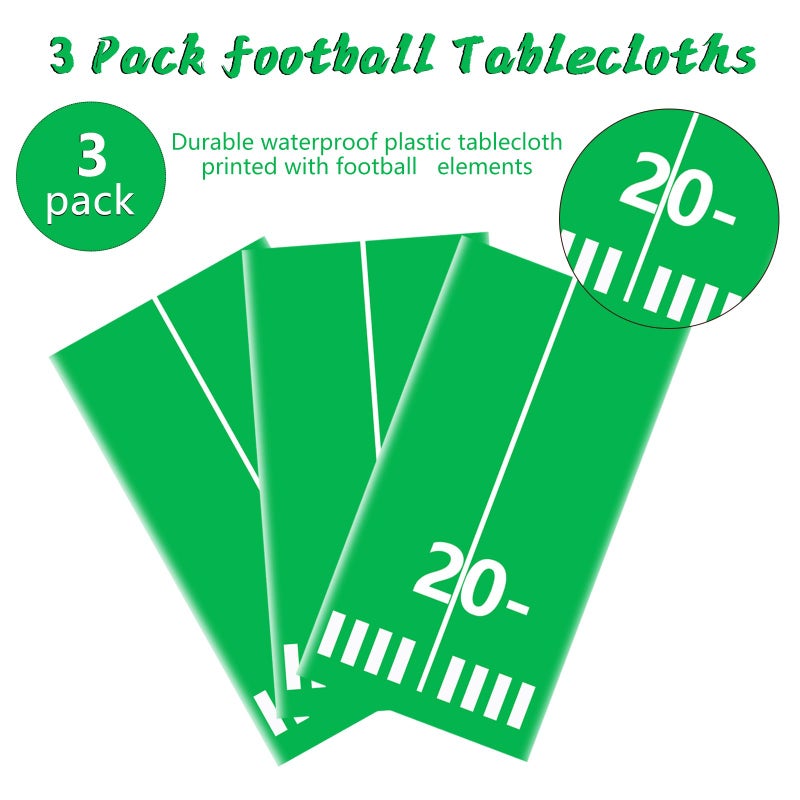 Kesfey 3 Packs Football Party Tablecloth 54 x 108 Inches Football Field Touchdown Tablecover Disposable Plastic Football Themed Birthday Table Cloth Gameday Tailgate Rugby Tablecloths for Superbowl - Image 2