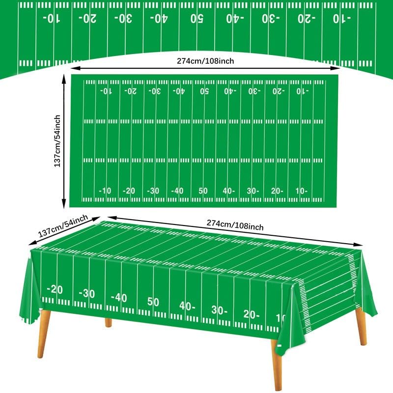 Kesfey 3 Packs Football Party Tablecloth 54 x 108 Inches Football Field Touchdown Tablecover Disposable Plastic Football Themed Birthday Table Cloth Gameday Tailgate Rugby Tablecloths for Superbowl - Image 1