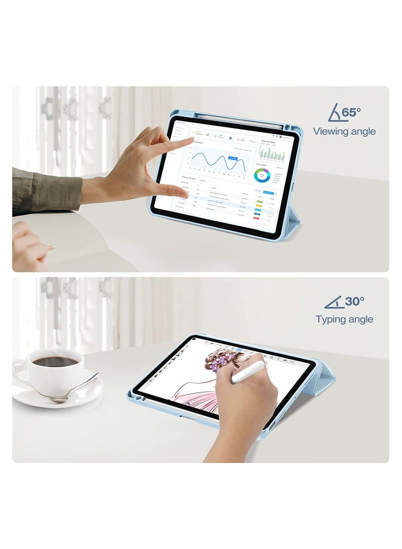 راكسوم حافظة لجهاز iPad Air 5/4 مقاس 10.9 بوصة 2022 2020 مع حامل قلم رصاص، غطاء ذكي رفيع ثلاثي الطي خفيف الوزن صلب لجهاز iPad Air 10.9 بوصة من الجيل الخامس والرابع - أزرق سماوي - Image 5