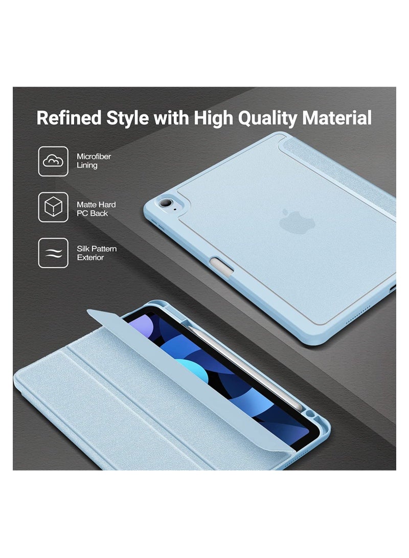 راكسوم حافظة لجهاز iPad Air 5/4 مقاس 10.9 بوصة 2022 2020 مع حامل قلم رصاص، غطاء ذكي رفيع ثلاثي الطي خفيف الوزن صلب لجهاز iPad Air 10.9 بوصة من الجيل الخامس والرابع - أزرق سماوي - Image 3