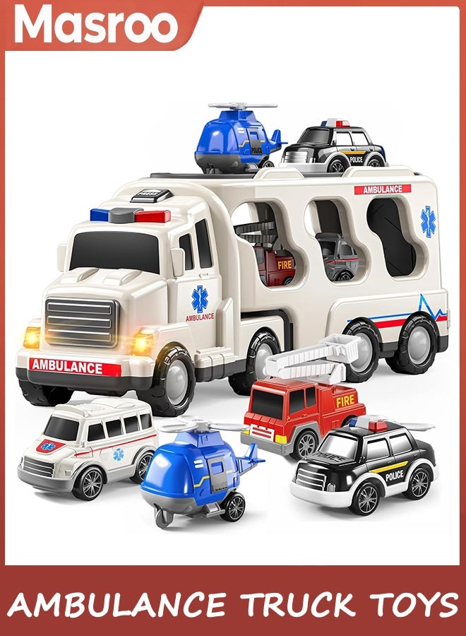 Masroo 5 Pack Emergency Rescue Vehicle Toddler Truck Toys for 3 4 5 6 Year Old Boys (Ambulance Truck) - Image 1