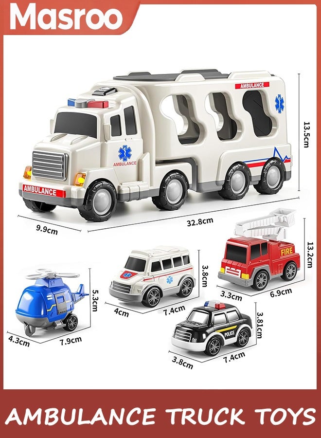 Masroo 5 Pack Emergency Rescue Vehicle Toddler Truck Toys for 3 4 5 6 Year Old Boys (Ambulance Truck) - Image 3
