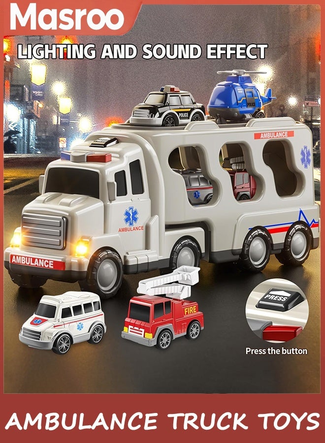 Masroo 5 Pack Emergency Rescue Vehicle Toddler Truck Toys for 3 4 5 6 Year Old Boys (Ambulance Truck) - Image 5