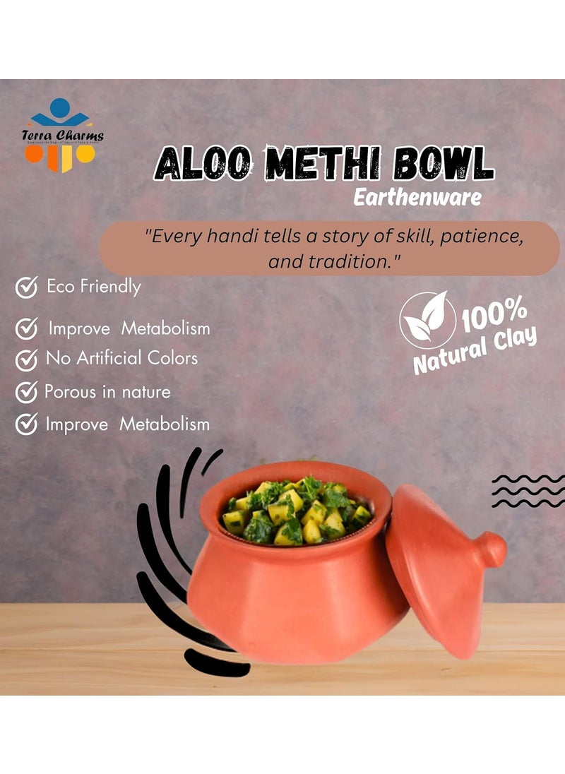 Terra Charms Terra Charms Clay Curd Pot for Allo Methi Cooking Clay Handi for Kitchen Safe Lightweight Durable Clay Dahi Handi Brown Colour 1LTR Pack of 1  - Image 2