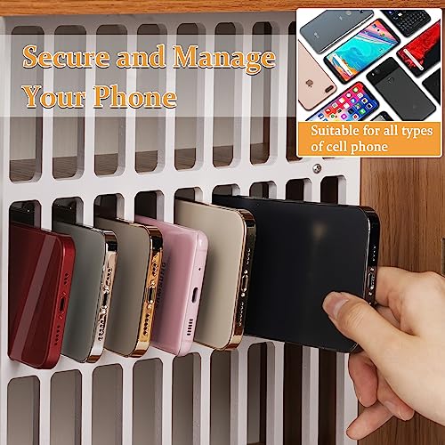 Lzttyee Cell Phone Holder Classroom 33 Slots Wooden Cell Phone Storage Cabinet Pocket Chart with Handle and Security Lock for Classroom Office (33 Grid Cabinet Cherry) - Image 5