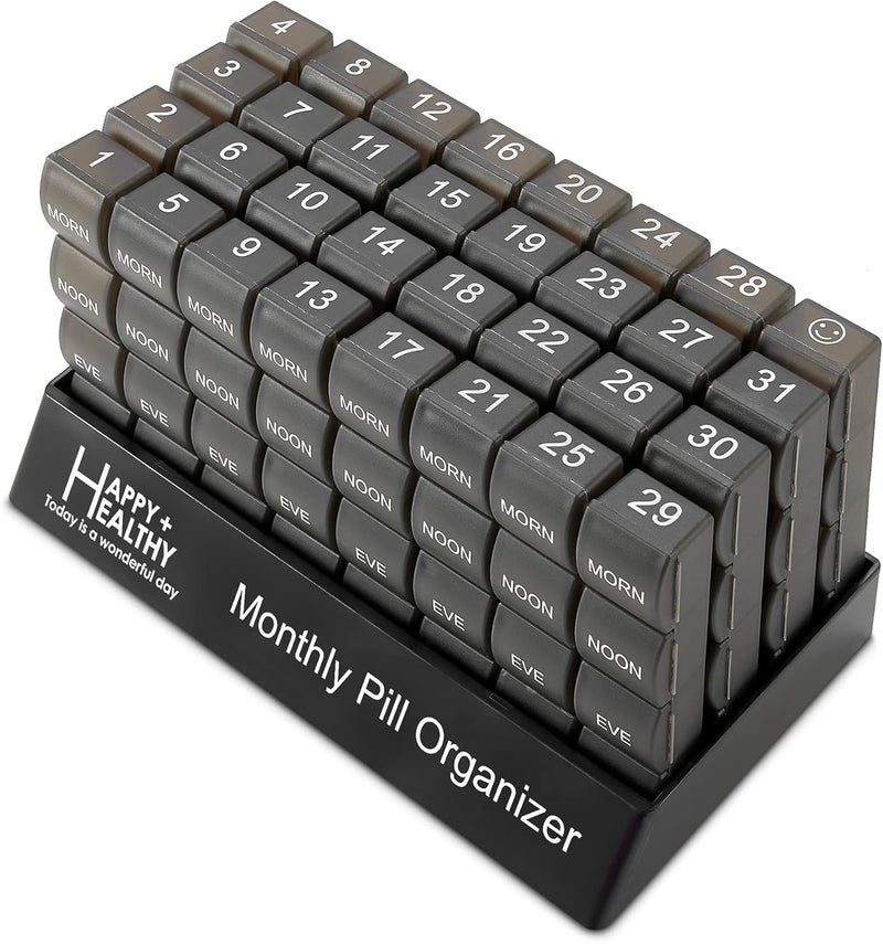 MEDca Month Pill Box Organizer - 4 Times-a-Day Morning-Noon-Evening-Night - Large 32 Daily Pill Cases with Compartments for Vitamins, Supplements, Medication -Travel Monthly Pill Organizer, Black