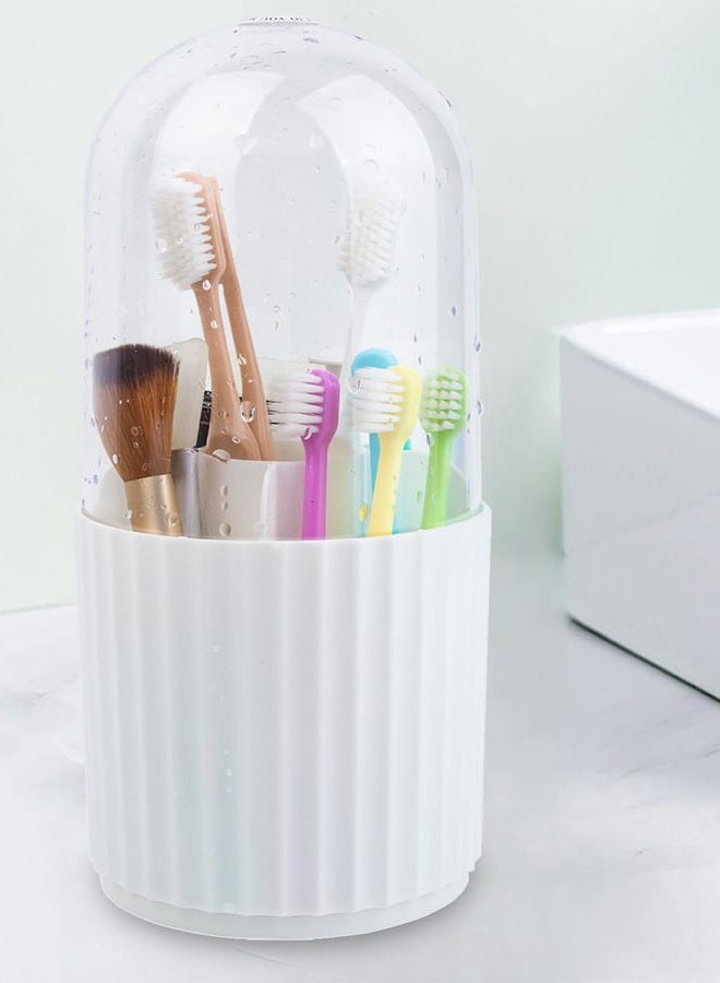 OOXYG Toothbrush Holders for Bathrooms, Rotating 5 Sections Toothbrush Holders with Cover, Bathroom Sink Organizer Countertop, Electric Toothbrush and Toothpaste Holder for Vanity Makeup Brushes Holder - Image 1