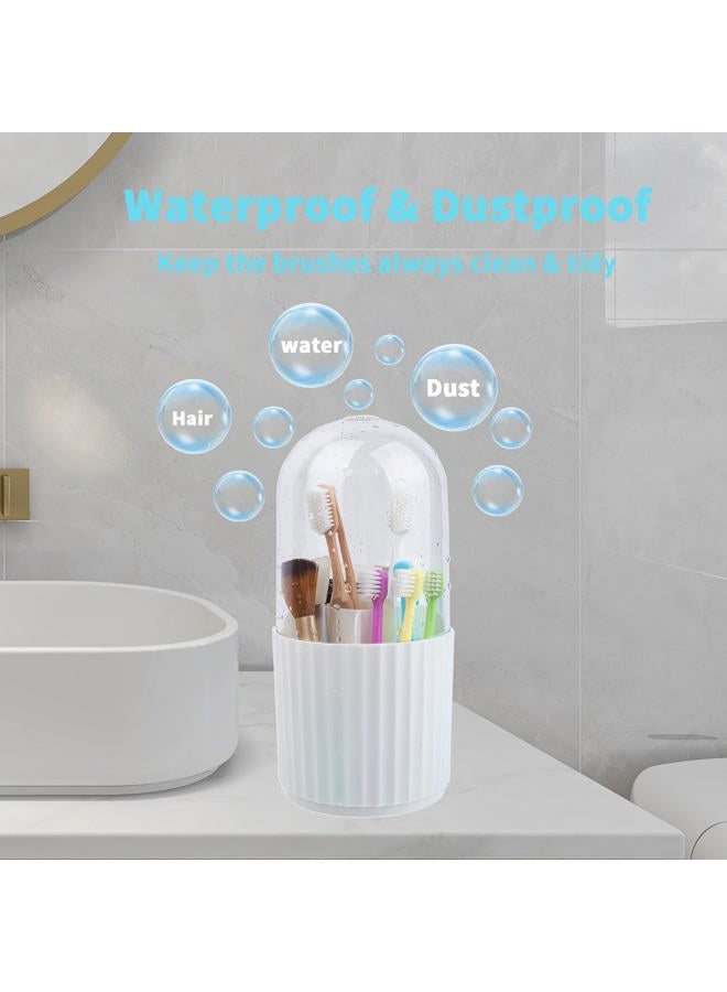 OOXYG Toothbrush Holders for Bathrooms, Rotating 5 Sections Toothbrush Holders with Cover, Bathroom Sink Organizer Countertop, Electric Toothbrush and Toothpaste Holder for Vanity Makeup Brushes Holder - Image 3