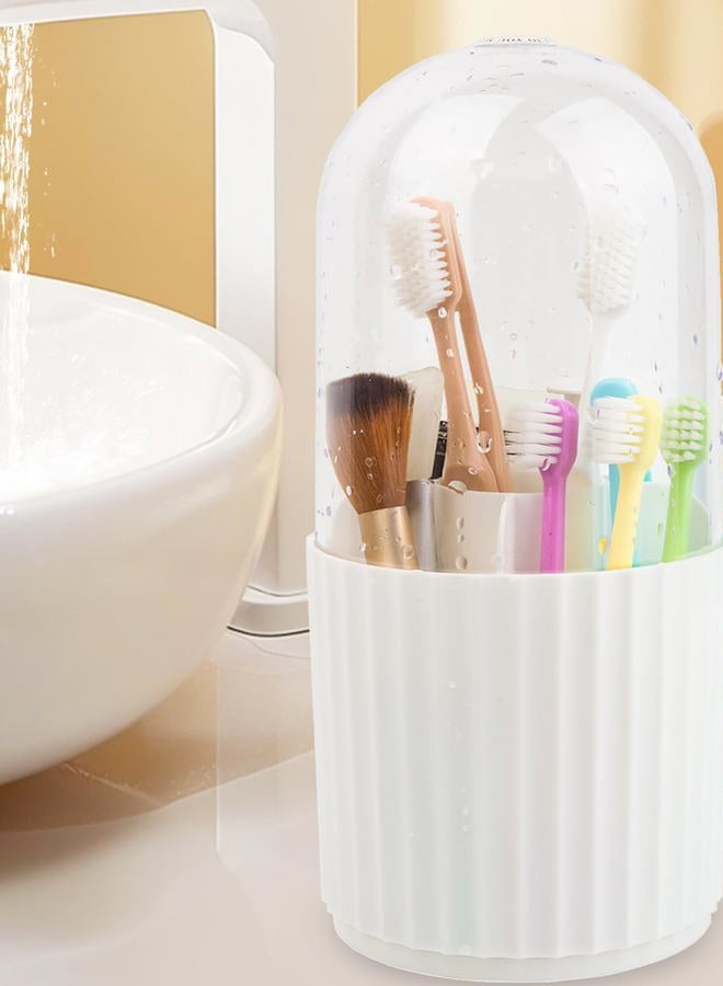 OOXYG Toothbrush Holders for Bathrooms, Rotating 5 Sections Toothbrush Holders with Cover, Bathroom Sink Organizer Countertop, Electric Toothbrush and Toothpaste Holder for Vanity Makeup Brushes Holder - Image 2