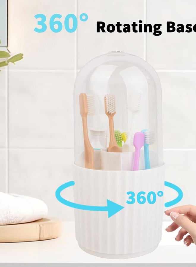 OOXYG Toothbrush Holders for Bathrooms, Rotating 5 Sections Toothbrush Holders with Cover, Bathroom Sink Organizer Countertop, Electric Toothbrush and Toothpaste Holder for Vanity Makeup Brushes Holder - Image 4