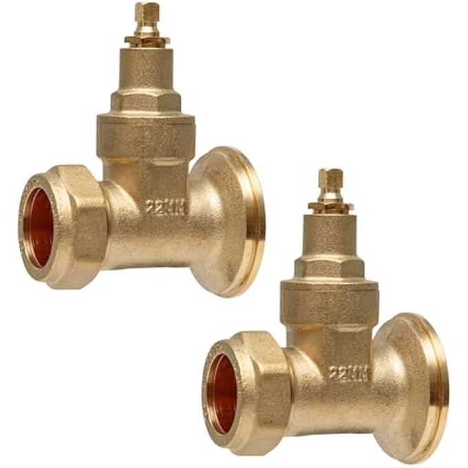 22MM CENTRAL HEATING PUMP VALVES (2 PACK) BRASS, GATE VALVE TYPE, WITH WASHERS. - Image 1