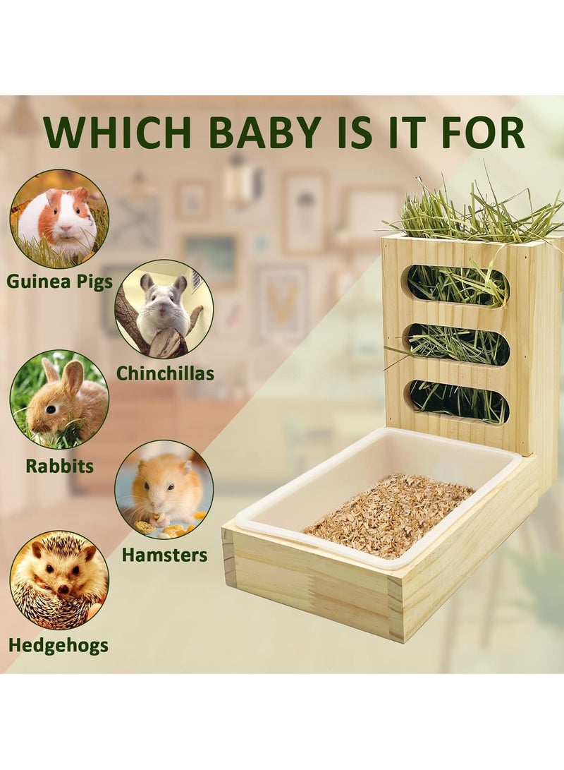 Rabbit Hay Feeder with Litter Box Wooden Food Feeding Manger Bunny Hay Dispenser Small Animals Grass Holder for Hamsters - Image 2