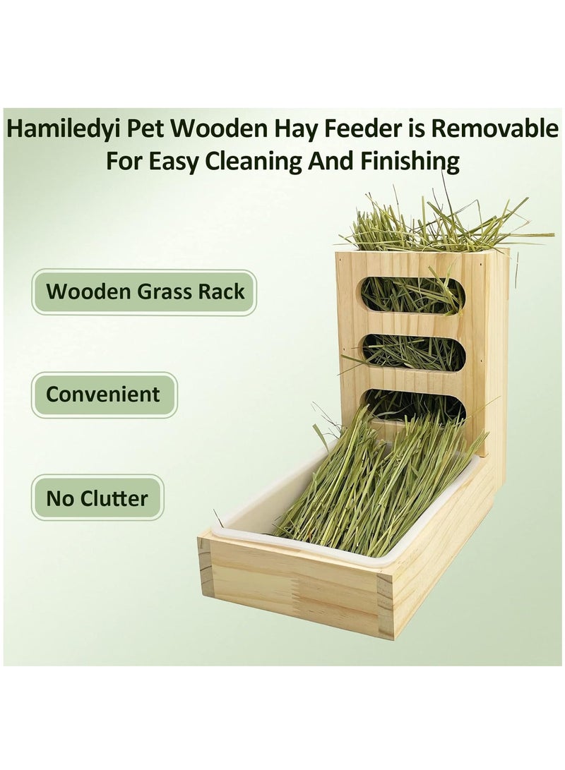 Rabbit Hay Feeder with Litter Box Wooden Food Feeding Manger Bunny Hay Dispenser Small Animals Grass Holder for Hamsters - Image 3