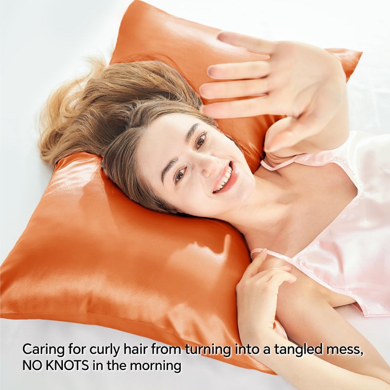 بيديليت حالات وسادة الساتين ذات السوستة ذات السوستة البرتقالية المحترقة بحجم وسادة بحجم وسادة مجموعة من 2 ناعمة وتبريد شبيهة بحالات وسادة الحرير للنساء الرجال (20 × 36 بوصة) - Image 4